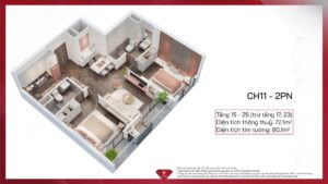 Mặt bằng căn hộ 2 phòng ngủ tại chung cư Vinhomes Vũ Yên