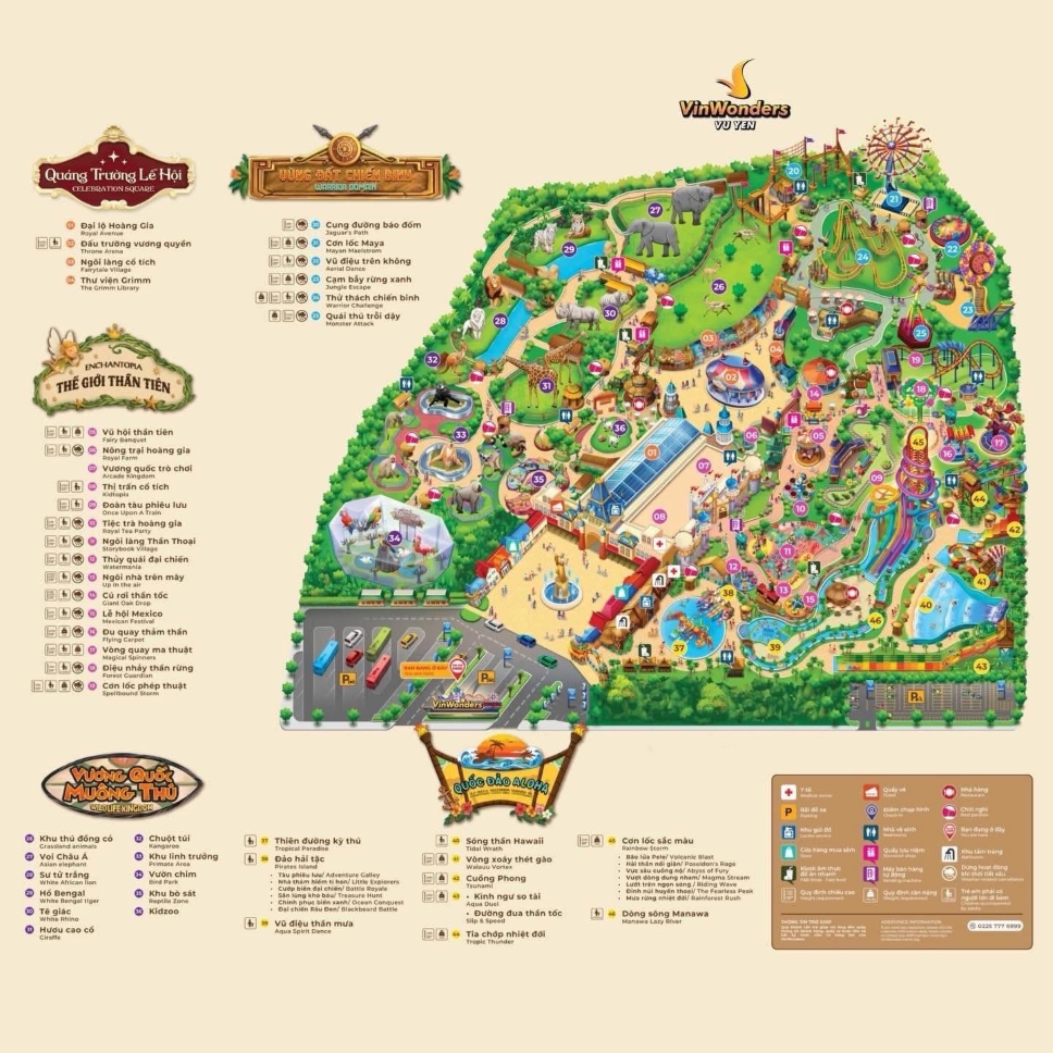 Bản đồ các khu vực trong công viên giải trí VinWonders Vũ Yên