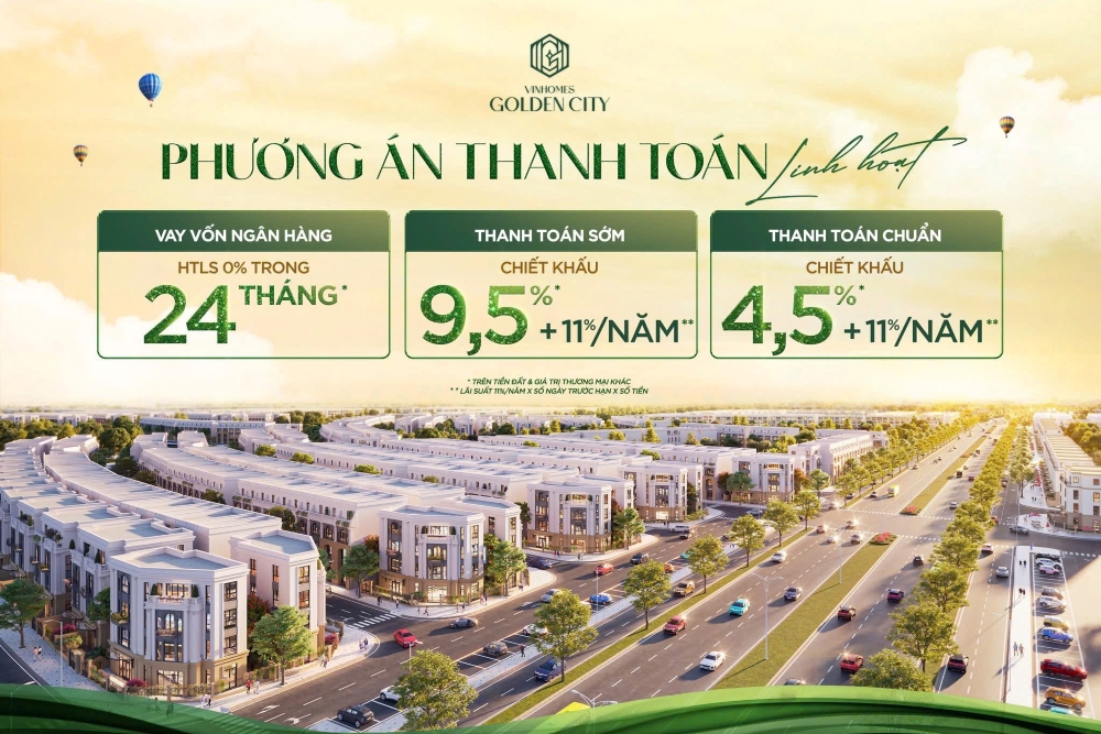 Chính sách bán hàng tại Vinhomes Golden City cung cấp lựa chọn linh hoạt cho từng dòng vốn