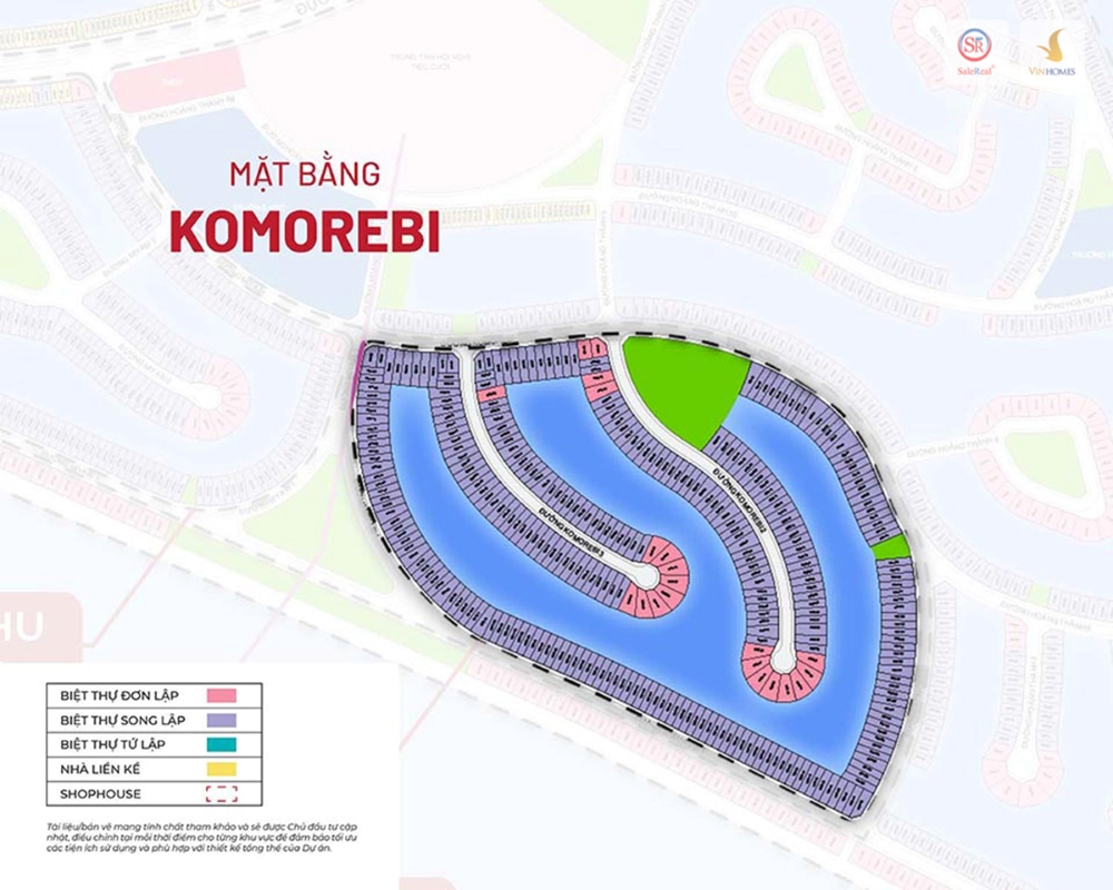 Mặt bằng phân khu Komorebi Vinhomes Vũ Yên sở hữu vị trí trung tâm lõi đảo