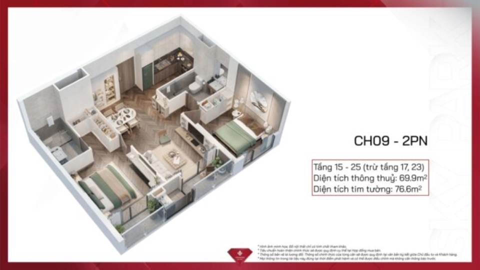 Mặt bằng thiết kế căn hộ 2 phòng ngủ tại chung cư Vũ Yên Mặt bằng thiết kế căn hộ 2 phòng ngủ tại chung cư Vũ Yên